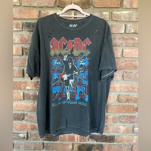 AC/DC Black Graphic Band Tee with Red and Blue Print - Size Small/Medium